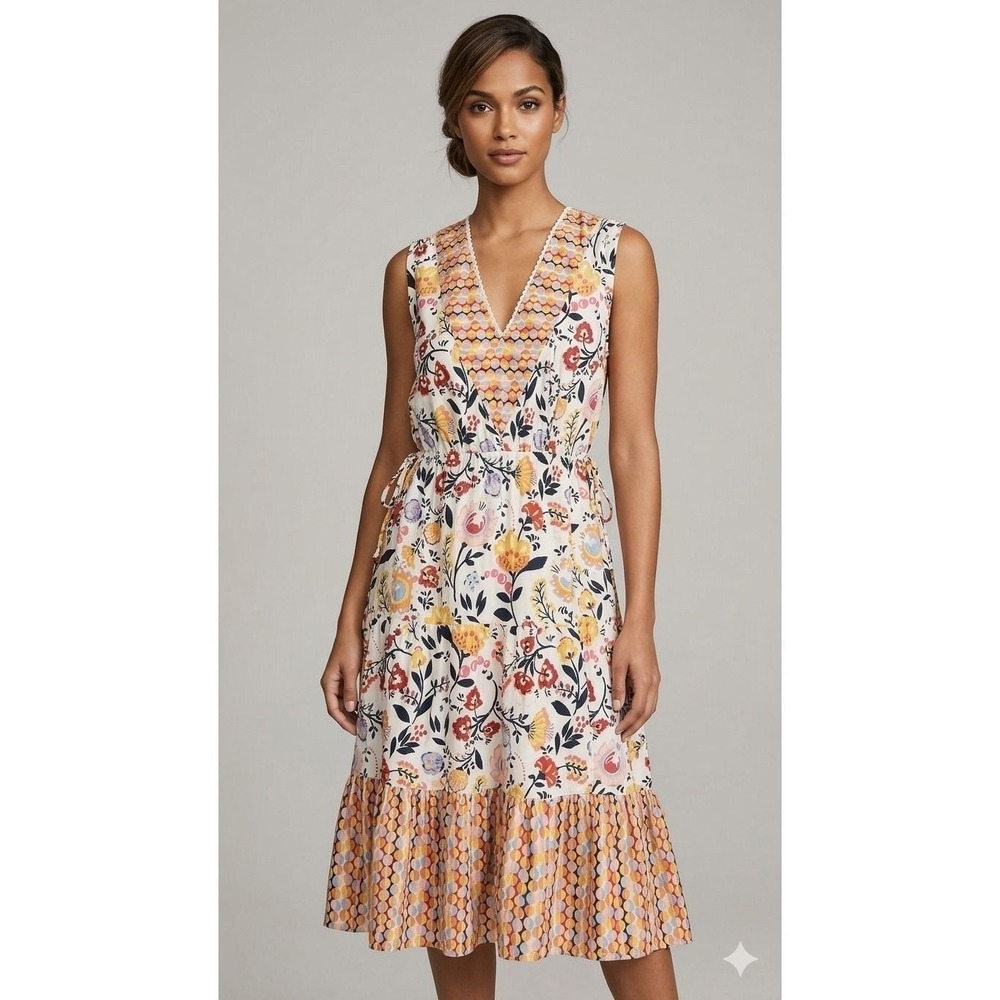 Angie Boho Mini Beach Resort Floral Mixed Print Tiered V-Neck Midi Dress XL